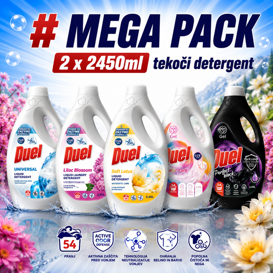 MEGA PACK tekočih detergentov Duel 2 × 2,45 l – 108 pranj