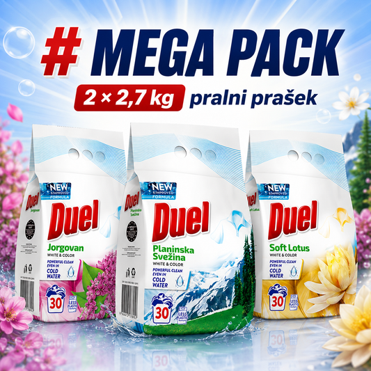 Duel MEGA PACK – 2 × 2,7 kg pralni prašek po izbiri