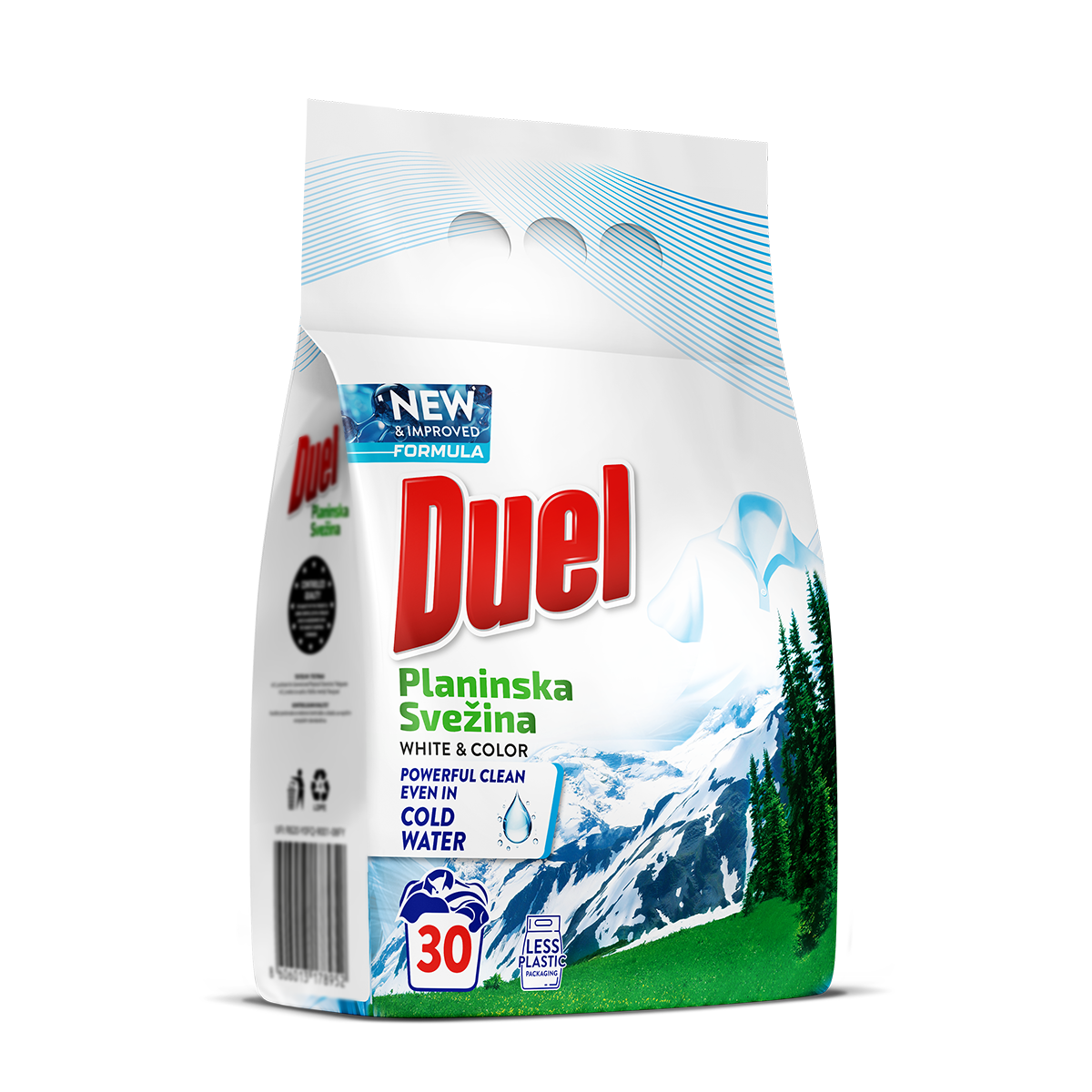 Pralni prašek Duel Planinska svežina – 30 pranj, 2,7 kg